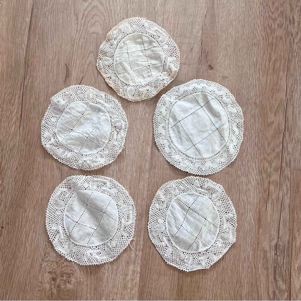 5 Pcs Vintage Doilies Coasters Handmade Lace Crochet Knit Linen 5”